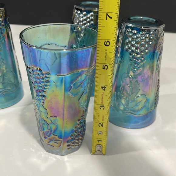 Indiana Glass Iridescent Blue Carnival Harvest Grape Tumblers Vintage Set of 4 - Picture 10 of 14